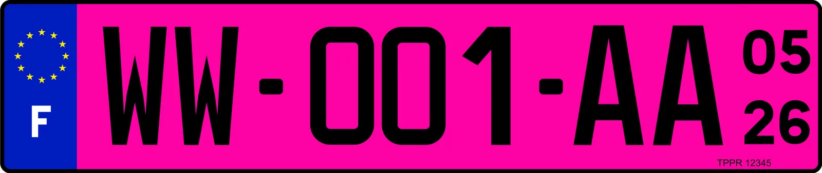 Plaque d'immatriculation provisoire rose française WW 2026